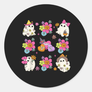 Retro Coquette Boo Ghost Bow Pumpkin Blume Hallo Runder Aufkleber