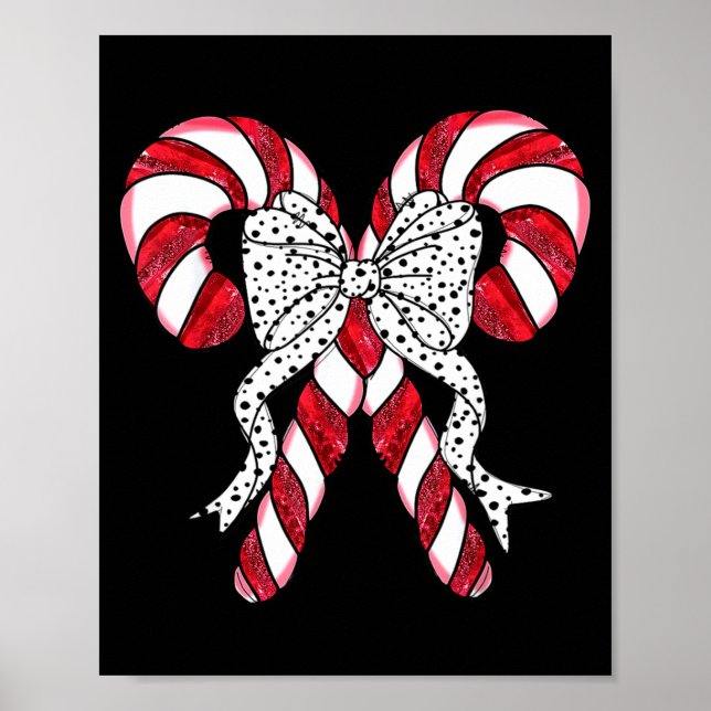 Retro Coquette Bow Candy Cane Christmas Season Wom Poster (Vorne)