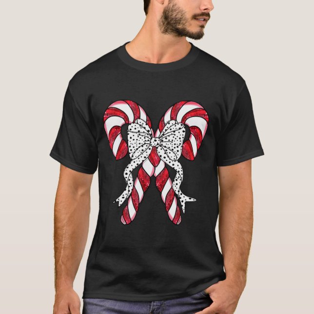 Retro Coquette Bow Candy Cane Christmas Season Wom T-Shirt (Vorderseite)