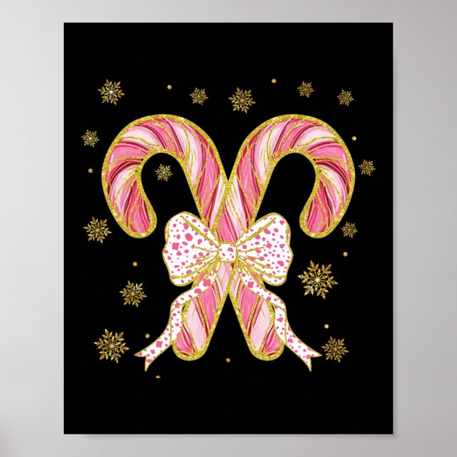 Retro Coquette Bow Candy Cane Weihnachtssaison Wom Poster (Vorne)