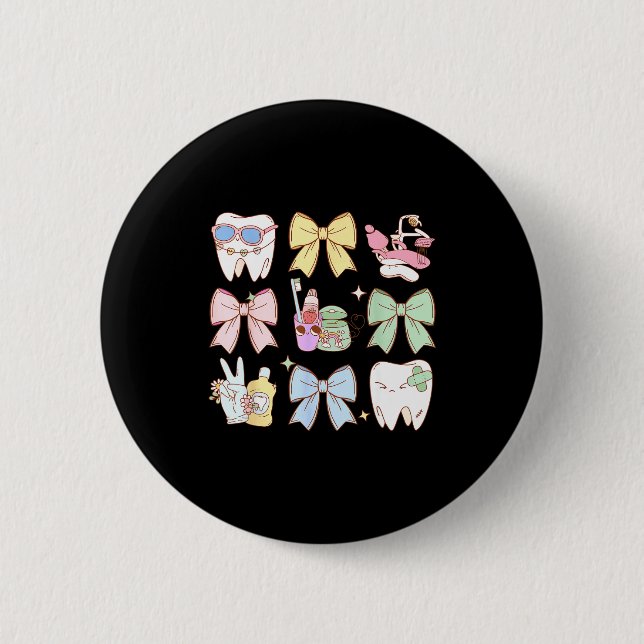 Retro Coquette Bow Dental Hygienist Teeth Dentist  Button (Vorderseite)