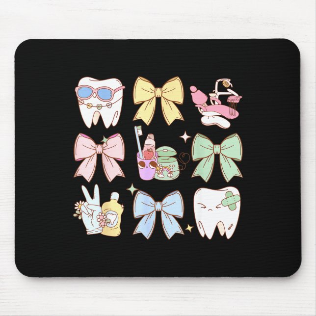 Retro Coquette Bow Dental Hygienist Teeth Dentist  Mousepad (Vorne)
