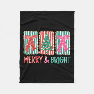 Retro Coquette Bow frohe und helle Weihnachtsbaum Fleecedecke