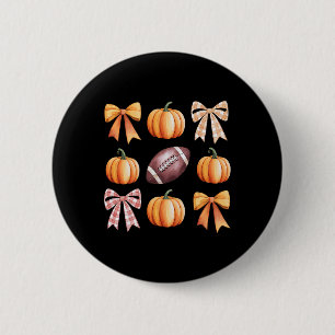 Retro Coquette Bow Pumpkin American Football Danke Button