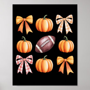 Retro Coquette Bow Pumpkin American Football Danke Poster
