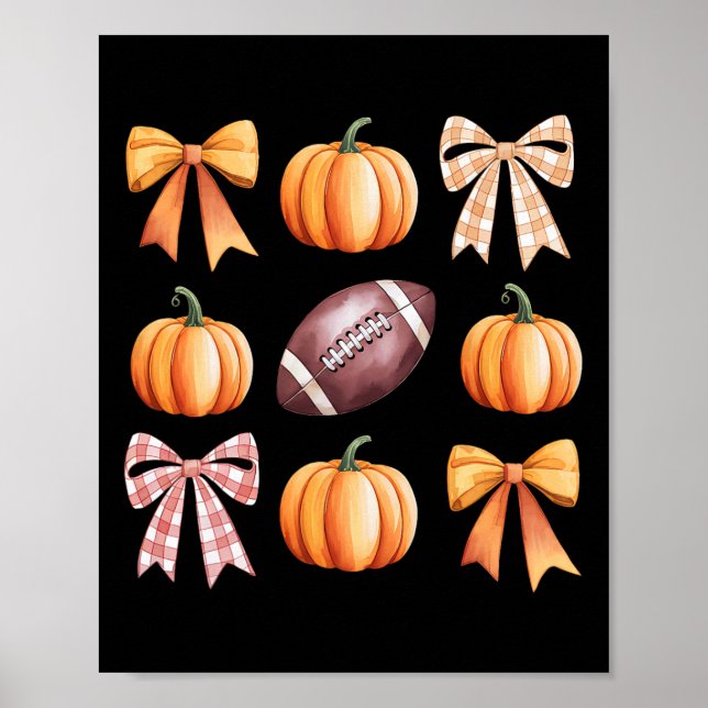Retro Coquette Bow Pumpkin American Football Danke Poster (Vorne)