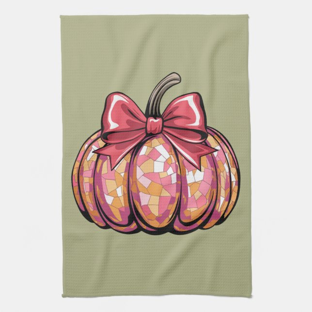 Retro Coquette Bow Pumpkin Fall Vibes Saison Geschirrtuch (Vertikal)
