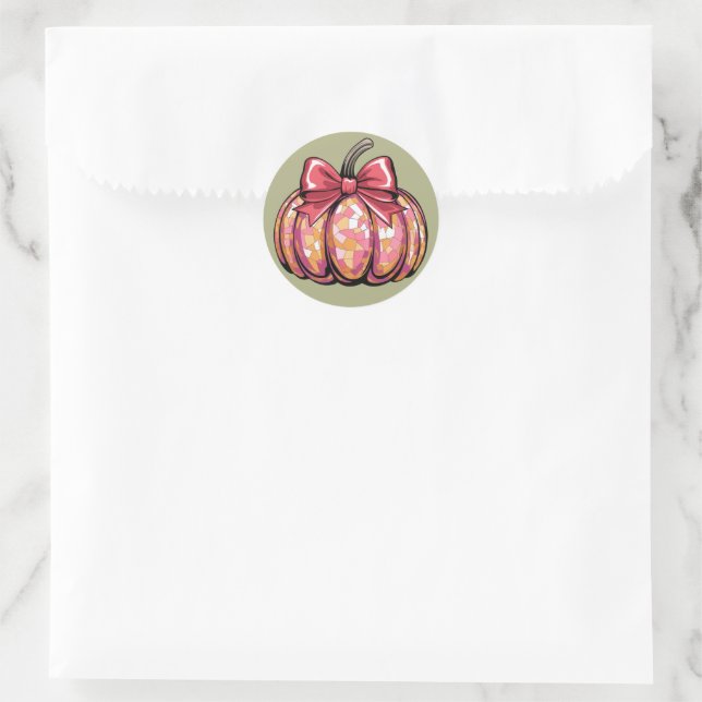 Retro Coquette Bow Pumpkin Fall Vibes Saison Runder Aufkleber (Tasche)