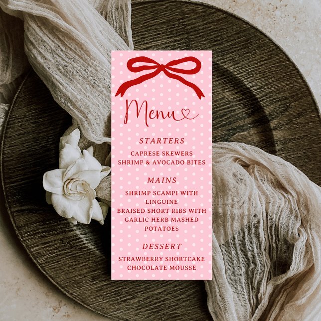 Retro Coquette Bow Red and Pink Valentines Menükarte (Von Creator hochgeladen)