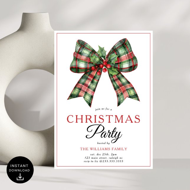 Retro Coquette Bow Script Weihnachtsbaum Party Einladung (Von Creator hochgeladen)