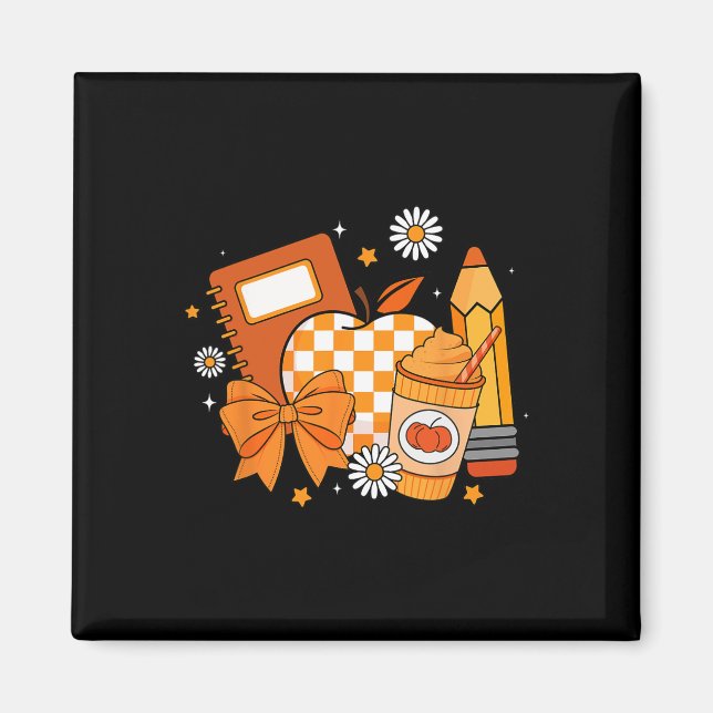 Retro Coquette Bow Stift Lehrer Fall Saison als Magnet (Vorne)