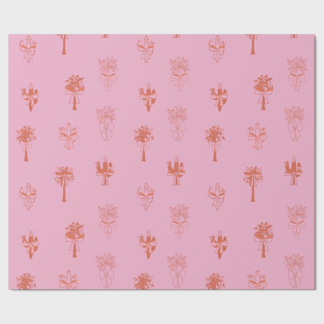 Retro Coquette Cactus & Palm Trees mit rosa Bows Geschenkpapier (Saum)