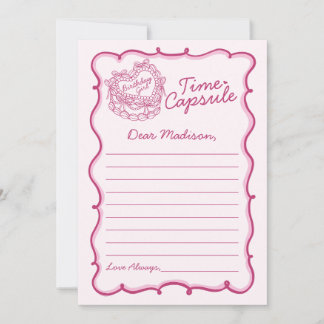 Retro Coquette Cake Time Kapselkarte, rosa Bow Einladung
