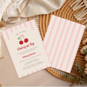 Retro Coquette Cherry auf Top Girl Baby Dusche Einladung