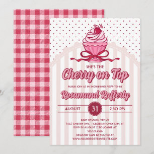 Retro Coquette Cherry on Top Girl Babyparty Einladung