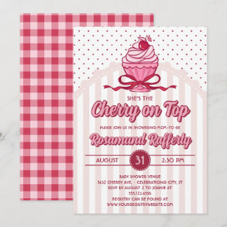 Retro Coquette Cherry on Top Girl Babyparty Einladung