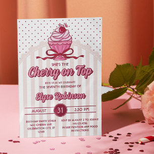 Retro Coquette Cherry on Top Mädchen-Geburtstagsfe Einladung