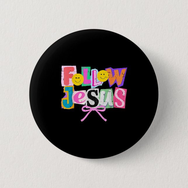 Retro Coquette Cute Follow Jesus Bible Verse Faith Button (Vorderseite)