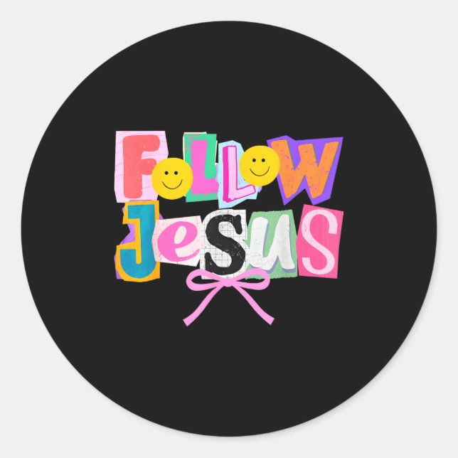 Retro Coquette Cute Follow Jesus Bible Verse Faith Runder Aufkleber (Vorderseite)