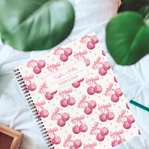 Retro Coquette Diskothek Ball Cherries Pink Bow Cu Notizbuch