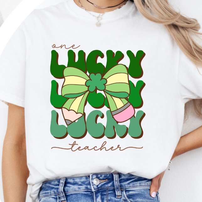 Retro Coquette Ein Glückslehrer St. Patrick’s Day T-Shirt (Von Creator hochgeladen)