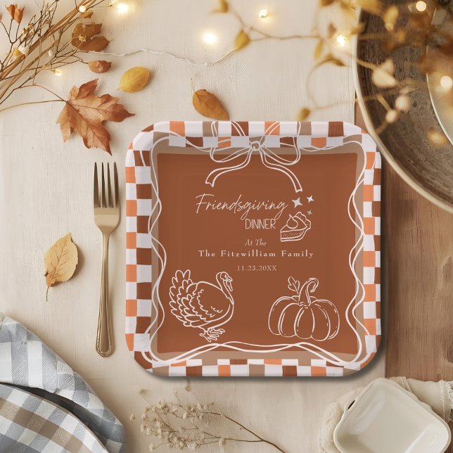 Retro Coquette Erntedank zum Abendessen Pappteller (Retro Coquette Friendsgiving dinner Thanksgiving Paper Plates)