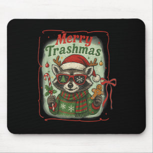 Retro Coquette Merry Trashmas Raccoon Weihnachts C Mousepad