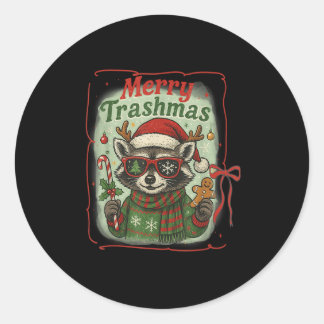 Retro Coquette Merry Trashmas Raccoon Weihnachts C Runder Aufkleber