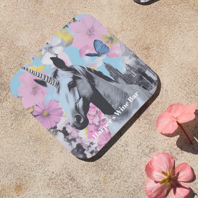 Retro Coquette Pink und Blue Unicorn Collage Getränkeuntersetzer (Von Creator hochgeladen)