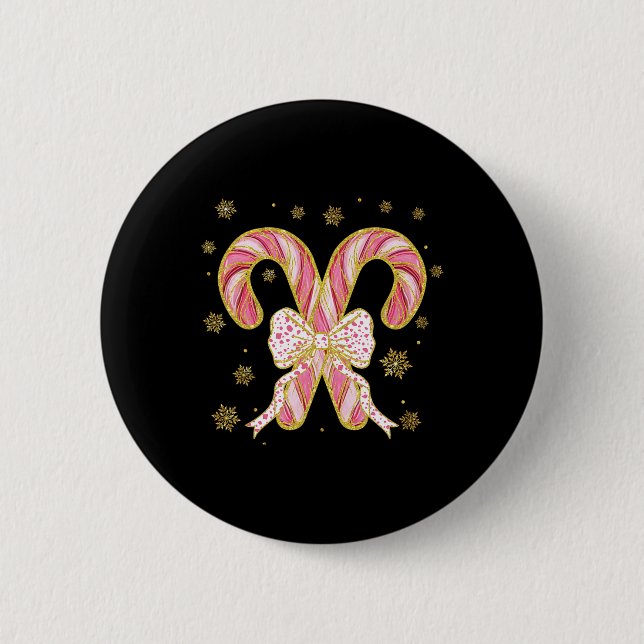 Retro Coquette Schleife Candy Cane Weihnachtszeit  Button (Vorderseite)