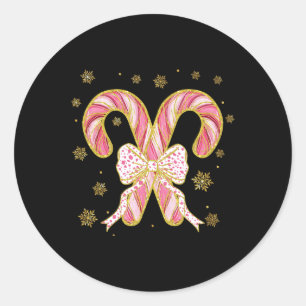 Retro Coquette Schleife Candy Cane Weihnachtszeit  Runder Aufkleber