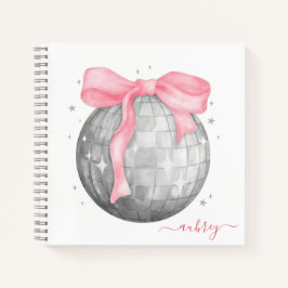 Retro Coquette Silver Disco ball Pink Ribbon Notizbuch