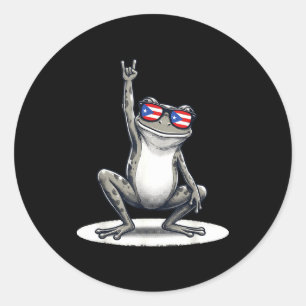 Retro Coqui-Frosch Rock-Musik Puerto Rico-Flagge T Runder Aufkleber