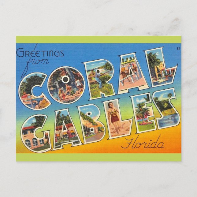 Retro Coral Gables Florida Postkarte (Vorderseite)