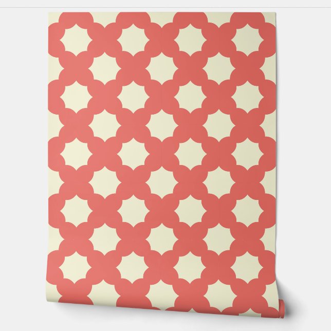 Retro Coral Geometric Floral Wallpaper Tapete (Abrollen)