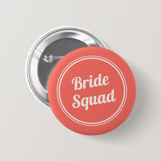 Retro Coral Red Bride Squad Bridesmaid Button (Vorne & Hinten)