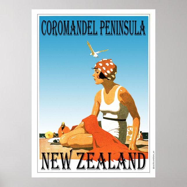 Retro Coromandel Halbinsel Beach Poster Neuseelan (Vorne)