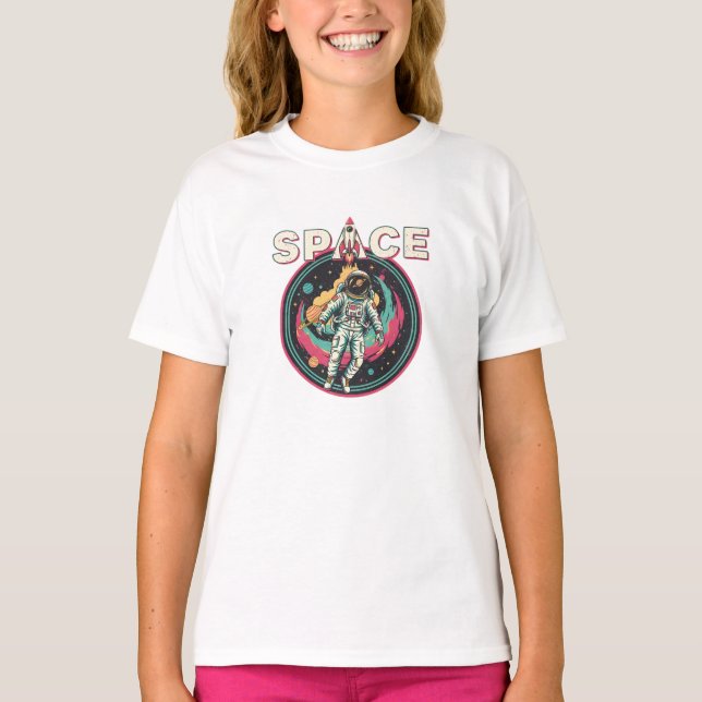 Retro Cosmic Astronaut Space Art T-Shirt (Vorderseite)