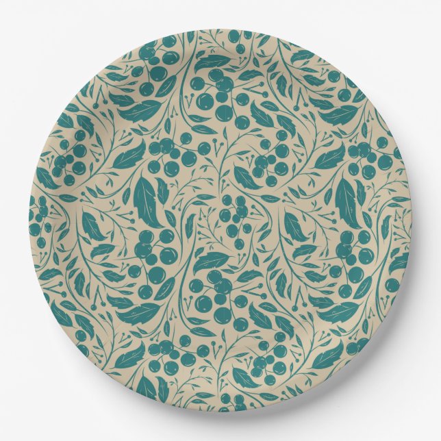 Retro Cosy Blue Patterns Weihnachtsarm Pappteller (Vorderseite)