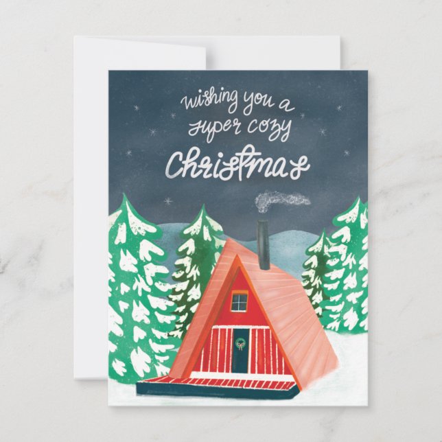 Retro Cosy Cabin the Woods Christmas Card Mitteilungskarte (Vorderseite)