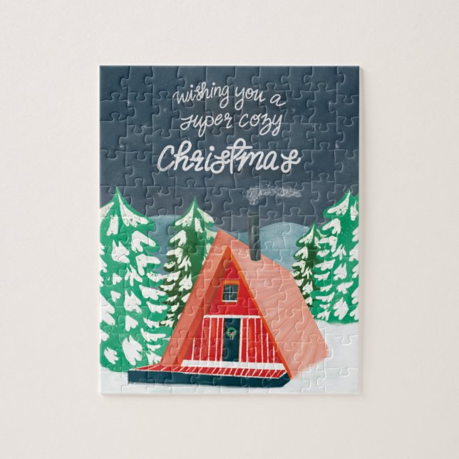 Retro Cosy Cabin the Woods Christmas Puzzle (Vertikal)