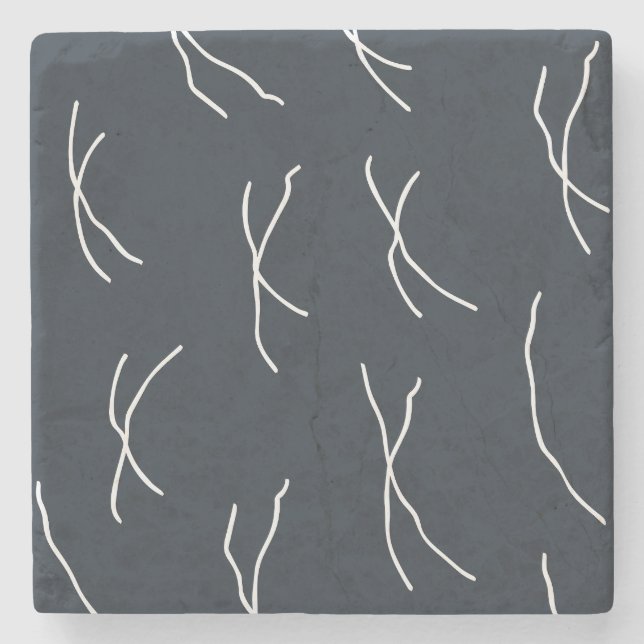 Retro Cottage Abstract Sketchy Lines Charcoal  Steinuntersetzer (Vorderseite)