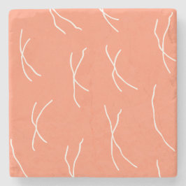 Retro Cottage Abstract Sketchy Lines Salmon Pink Steinuntersetzer