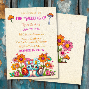 Retro Cottage Core Blumen und Schnecken Hochzeit Einladung