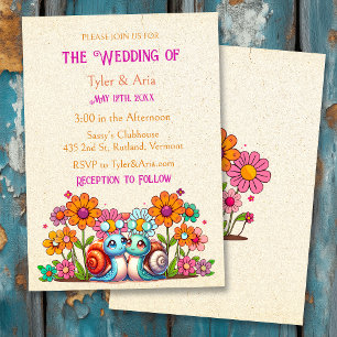 Retro Cottage Core Blumen und Schnecken Hochzeit Einladung