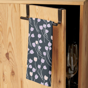 Retro Cottage Sketchy Tulip Floral Midnight Garten Geschirrtuch