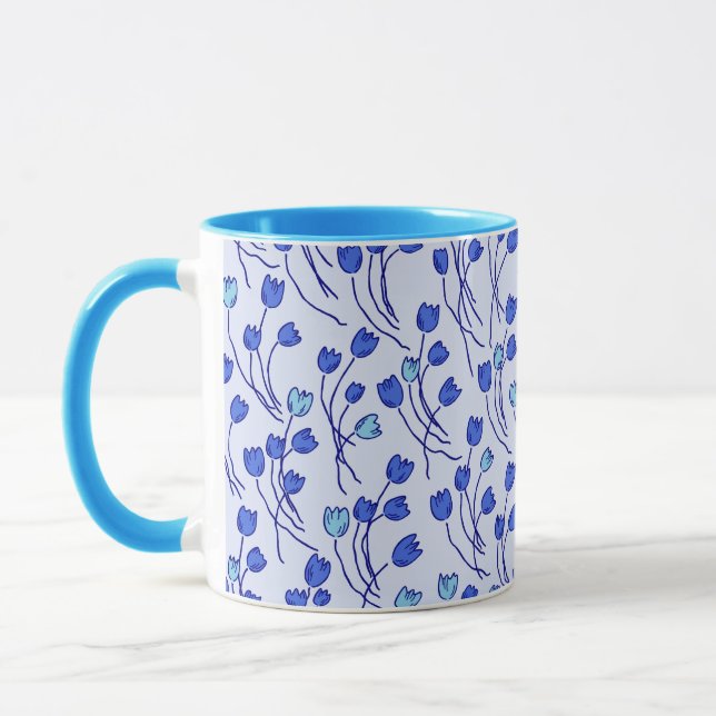Retro Cottage Sketchy Tulips | Blue Delft Tasse (Links)