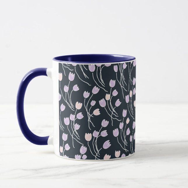 Retro Cottage Sketchy Tulpen | Mitternachtsgarten Tasse (Links)