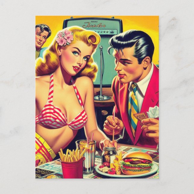 Retro Coulpe der 50er Jahre Postkarte (Vorderseite)