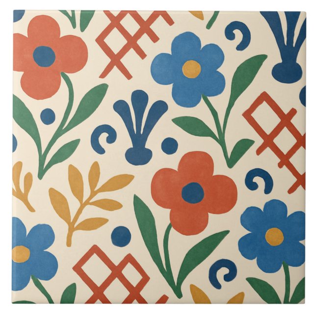 Retro Country Floral Trellis Muster Fliese (Vorderseite)